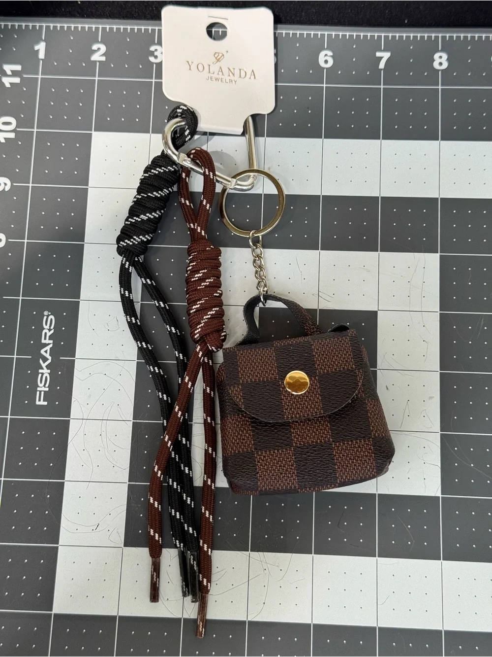 Mini Monogram Print Black Faux Leather Micro Mini Bag Keychain Bag Charm
